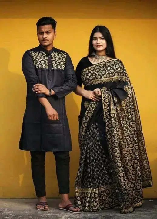 Stylish Couple Dress – Saree & Panjabi Combo for Men & Women