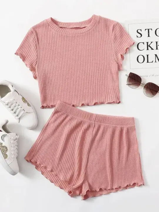 Cami Top & Bottom T-Shirt Set – Stylish Lettuce Edge Casual Wear