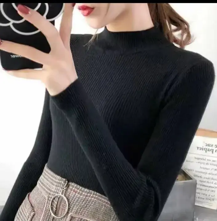 Vintage Mock Neck Knit Sweater for Women – Warm Slim Fit Pullover