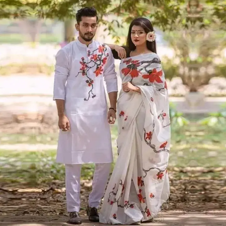 Saree & Panjabi Combo Dress for Couples – Stylish Matching Set