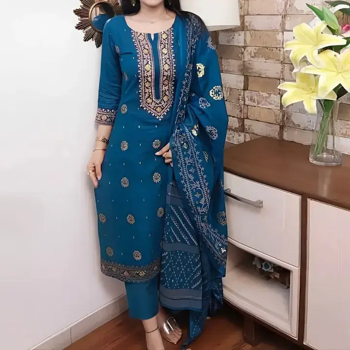 Cotton Unstitched Skin Print 3-Piece Suit for Women & Girls